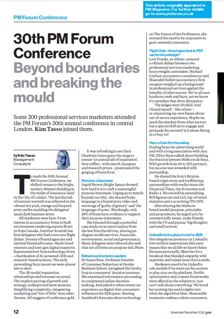 30th PM Forum Conference – Beyond Boundaries and Breaking the Mould